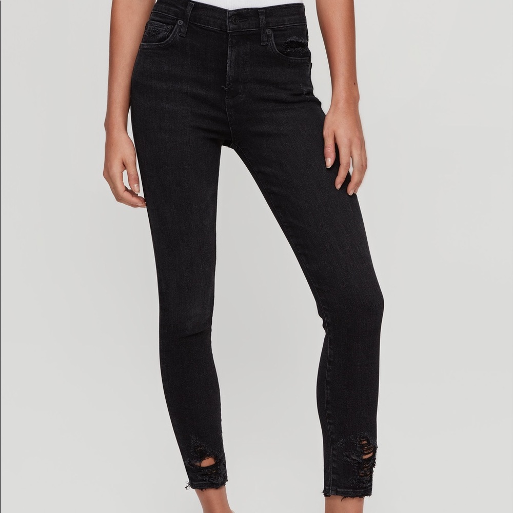 Agolde Sophie high rise black distressed jeans.